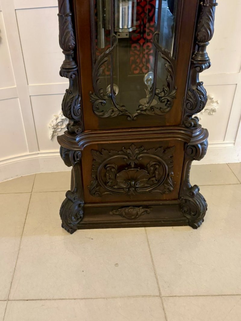 Antique Exhibition Quality Carved Mahogany Nine Tube Chiming Longcase Clock - Image 18